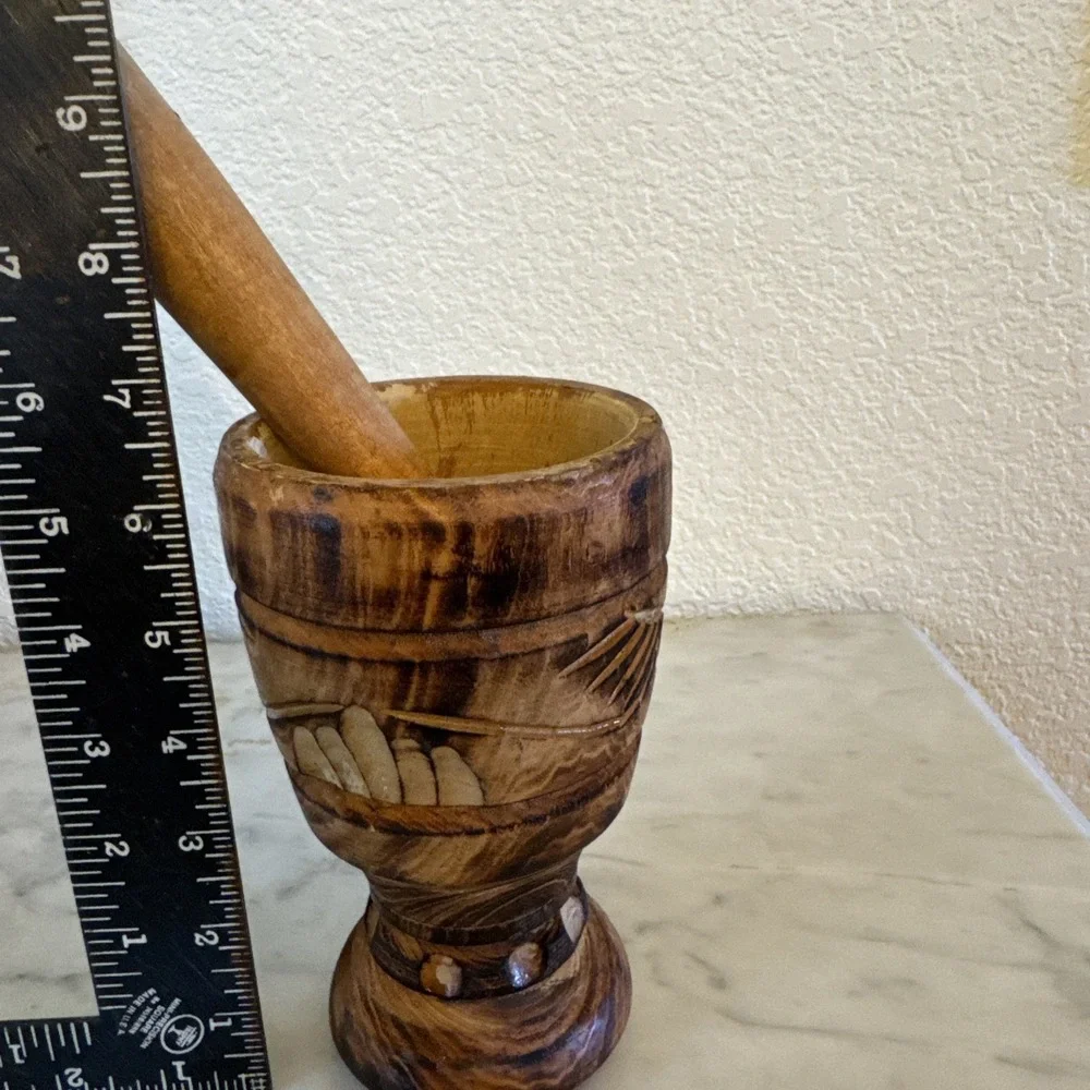 Carved Turned Hard Wood Mortar and Pestle From Brazil